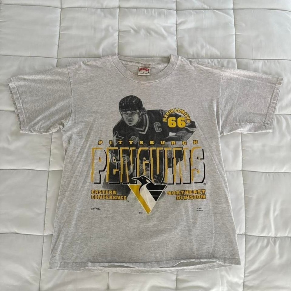 Vintage Single Stitch 1996 Mario Lemieux grey Pittsburgh Penguins tee